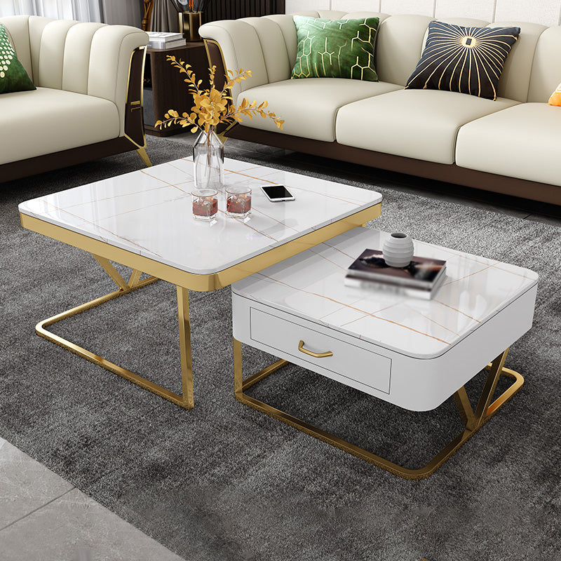 Faux Marble Frame Coffee Table Fixed Modern Square Cocktail Table