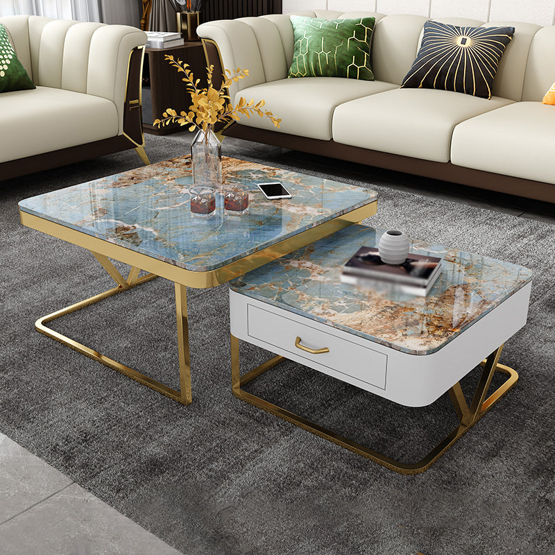 Faux Marble Frame Coffee Table Fixed Modern Square Cocktail Table