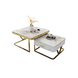 Faux Marble Frame Coffee Table Fixed Modern Square Cocktail Table