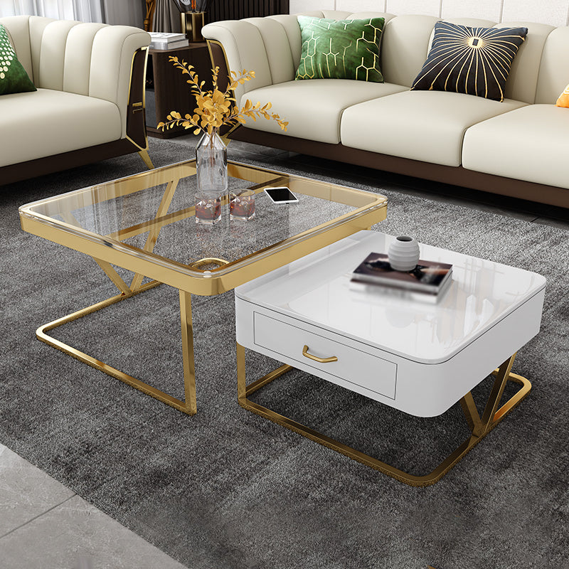 Faux Marble Frame Coffee Table Fixed Modern Square Cocktail Table