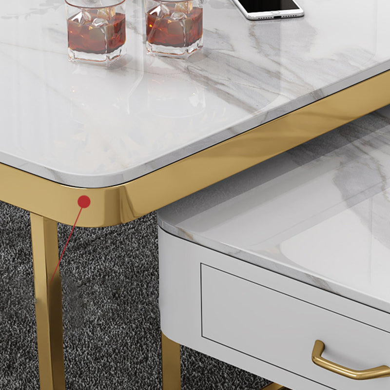 Faux Marble Frame Coffee Table Fixed Modern Square Cocktail Table