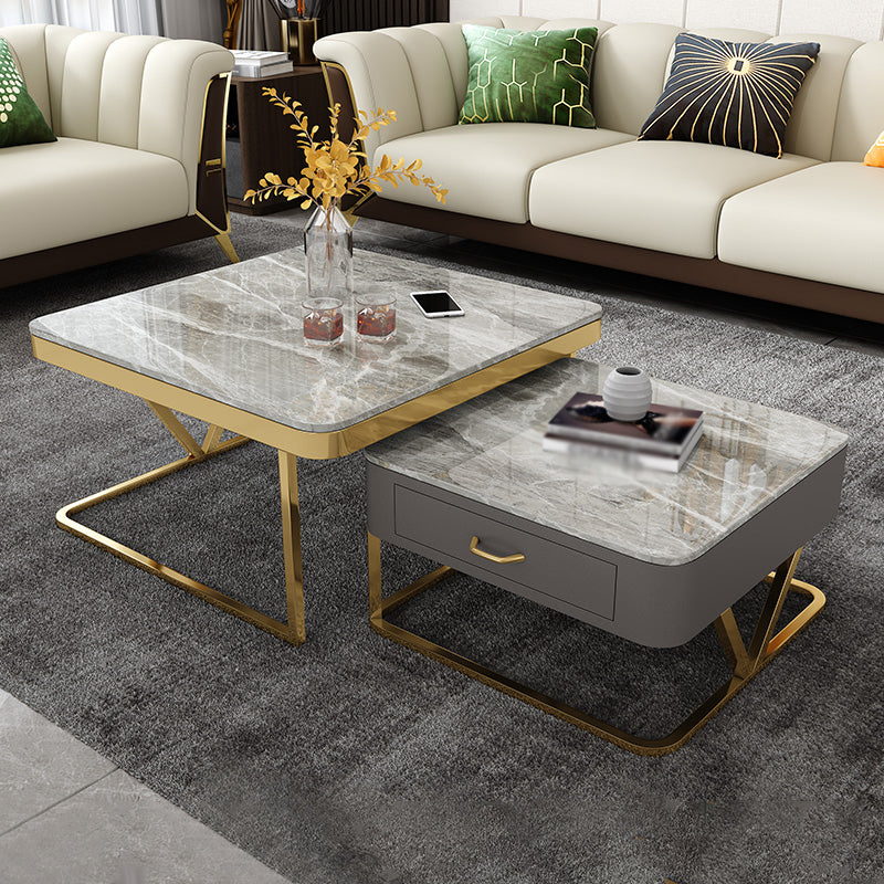 Faux Marble Frame Coffee Table Fixed Modern Square Cocktail Table