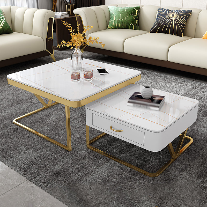 Faux Marble Frame Coffee Table Fixed Modern Square Cocktail Table