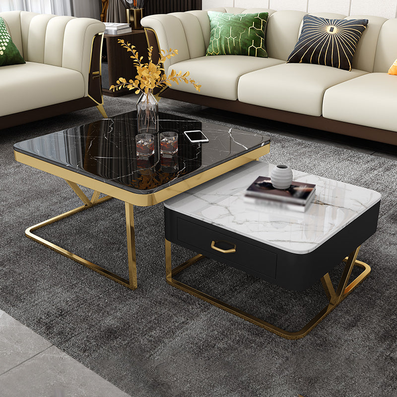 Faux Marble Frame Coffee Table Fixed Modern Square Cocktail Table