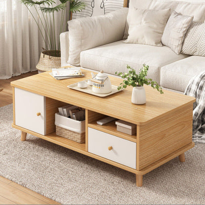 Rectangular Wooden Coffee Table 1 Single Cocktail Table with Storage Drawers