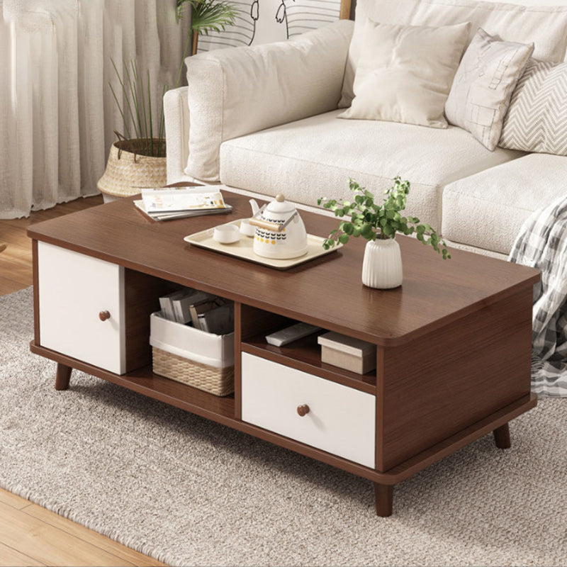 Rectangular Wooden Coffee Table 1 Single Cocktail Table with Storage Drawers