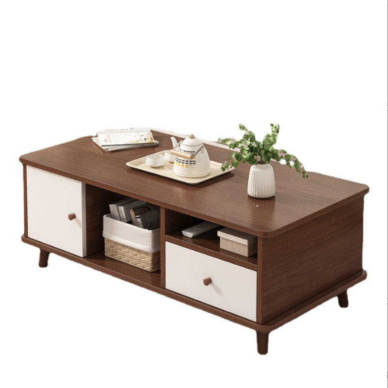 Rectangular Wooden Coffee Table 1 Single Cocktail Table with Storage Drawers
