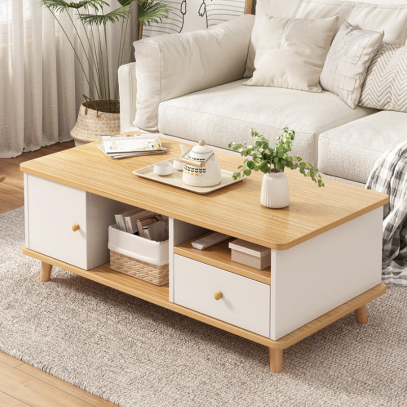 Rectangular Wooden Coffee Table 1 Single Cocktail Table with Storage Drawers