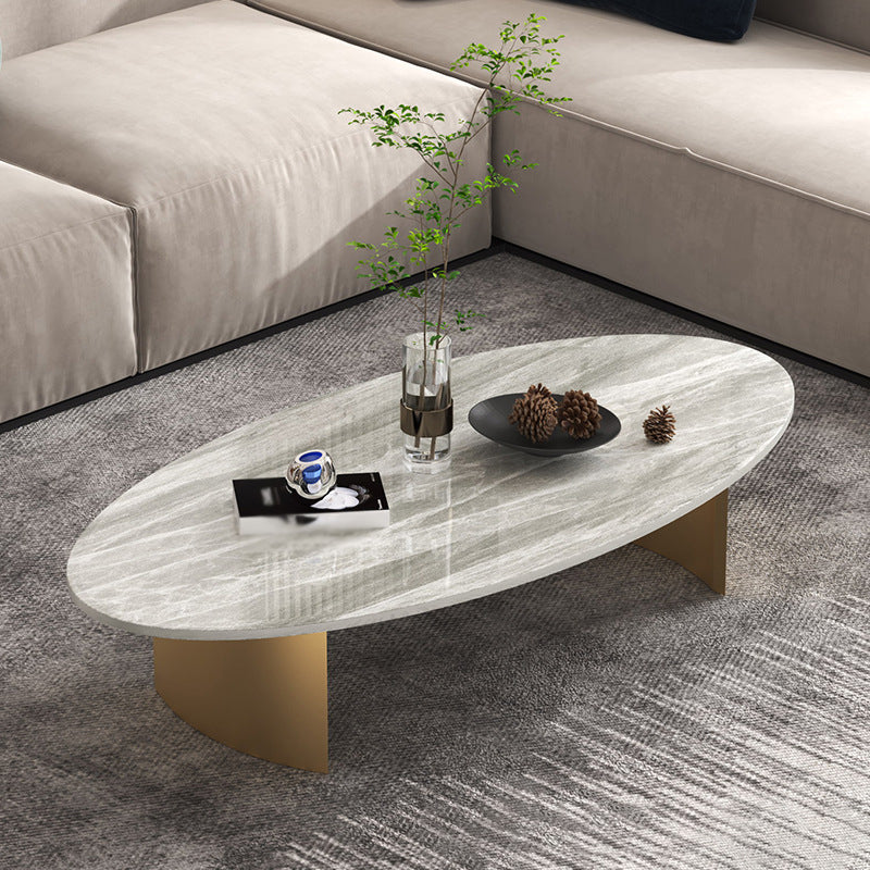 Modern Style Black Gold/white/grey Oval Coffee Table with Rock Board 47"L x 24"W x 18"H Gray Clearhalo 'Coffee & Accent Tables' 'Coffee Tables' 'coffee_tables' 'furn' 'furn_coffee_tables' 'Furniture' 'Living Room Furniture' 5280944