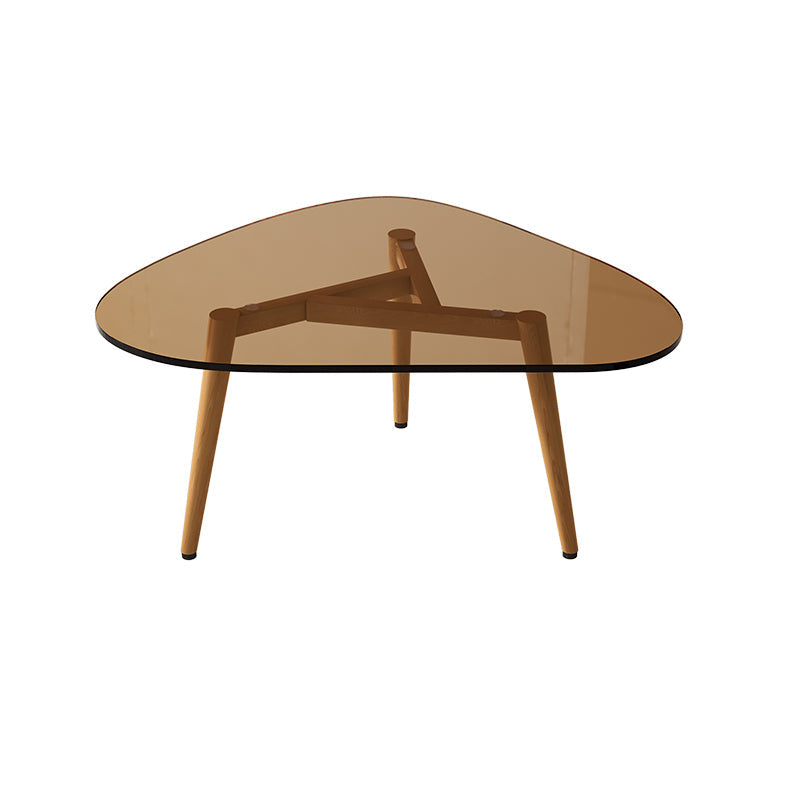 Wood and Glass 3 Legs Coffee Table Modern Triangle Clear Table