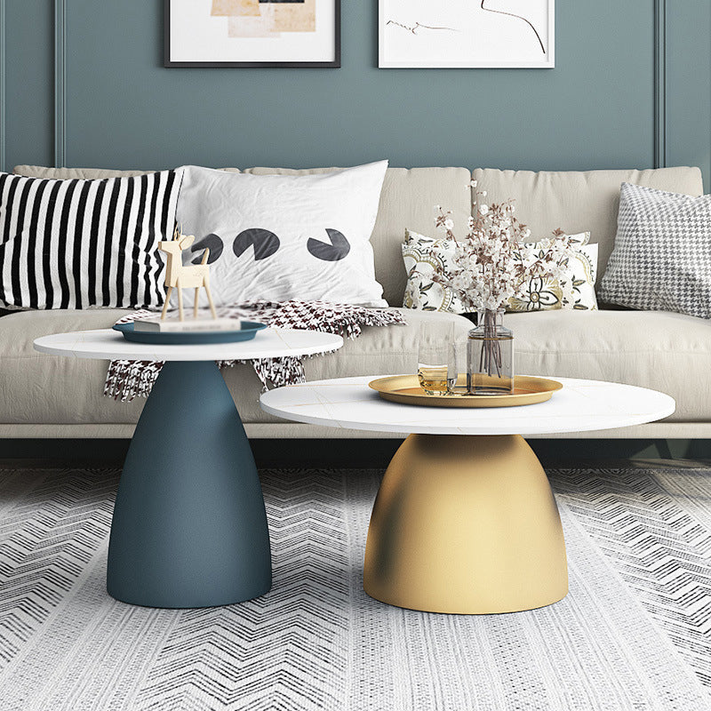 Style moderne blanc / top rock tôle roche artisanat rond table basse