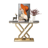 Stone Top Accent Table with Pedestal Base Console Table 31.5"