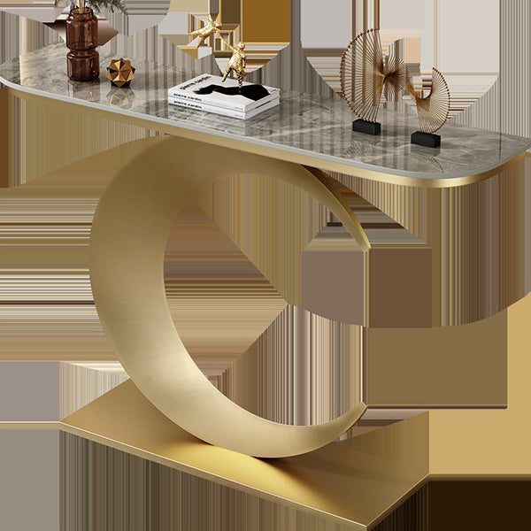 Stain Resistant 11.81" W x 31.49" H Stone Half Moon Table for Hall Gold Gray Clearhalo 'Console Tables' 'console_tables' 'Entry & Mudroom Furniture' 'furn' 'furn_console_tables' 'Furniture' 5284644