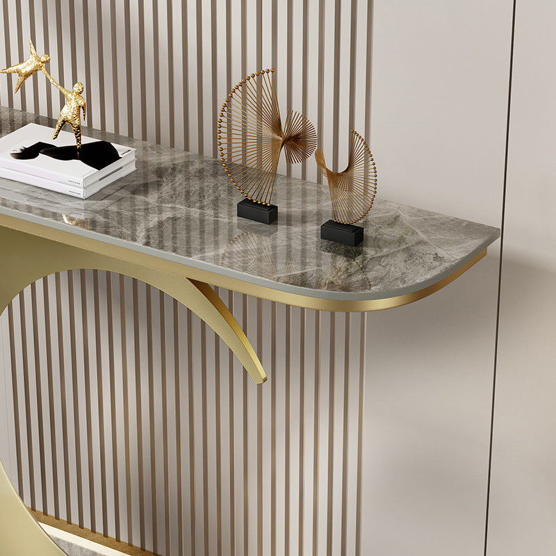 Stain Resistant 11.81" W x 31.49" H Stone Half Moon Table for Hall Clearhalo 'Console Tables' 'console_tables' 'Entry & Mudroom Furniture' 'furn' 'furn_console_tables' 'Furniture' 5284649