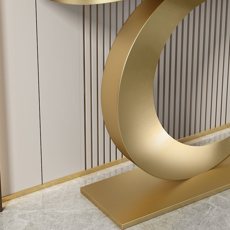 Stain Resistant 11.81" W x 31.49" H Stone Half Moon Table for Hall Clearhalo 'Console Tables' 'console_tables' 'Entry & Mudroom Furniture' 'furn' 'furn_console_tables' 'Furniture' 5284652