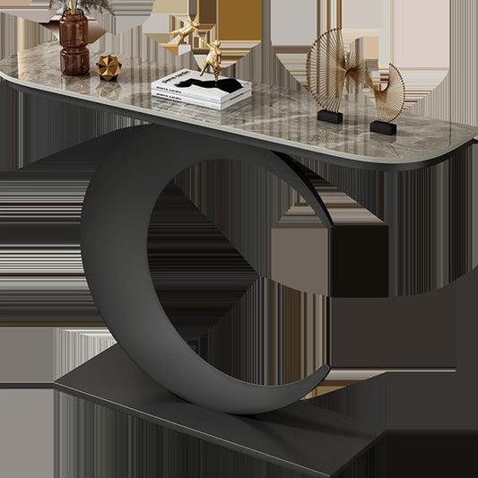 Stain Resistant 11.81" W x 31.49" H Stone Half Moon Table for Hall Clearhalo 'Console Tables' 'console_tables' 'Entry & Mudroom Furniture' 'furn' 'furn_console_tables' 'Furniture' 5284655