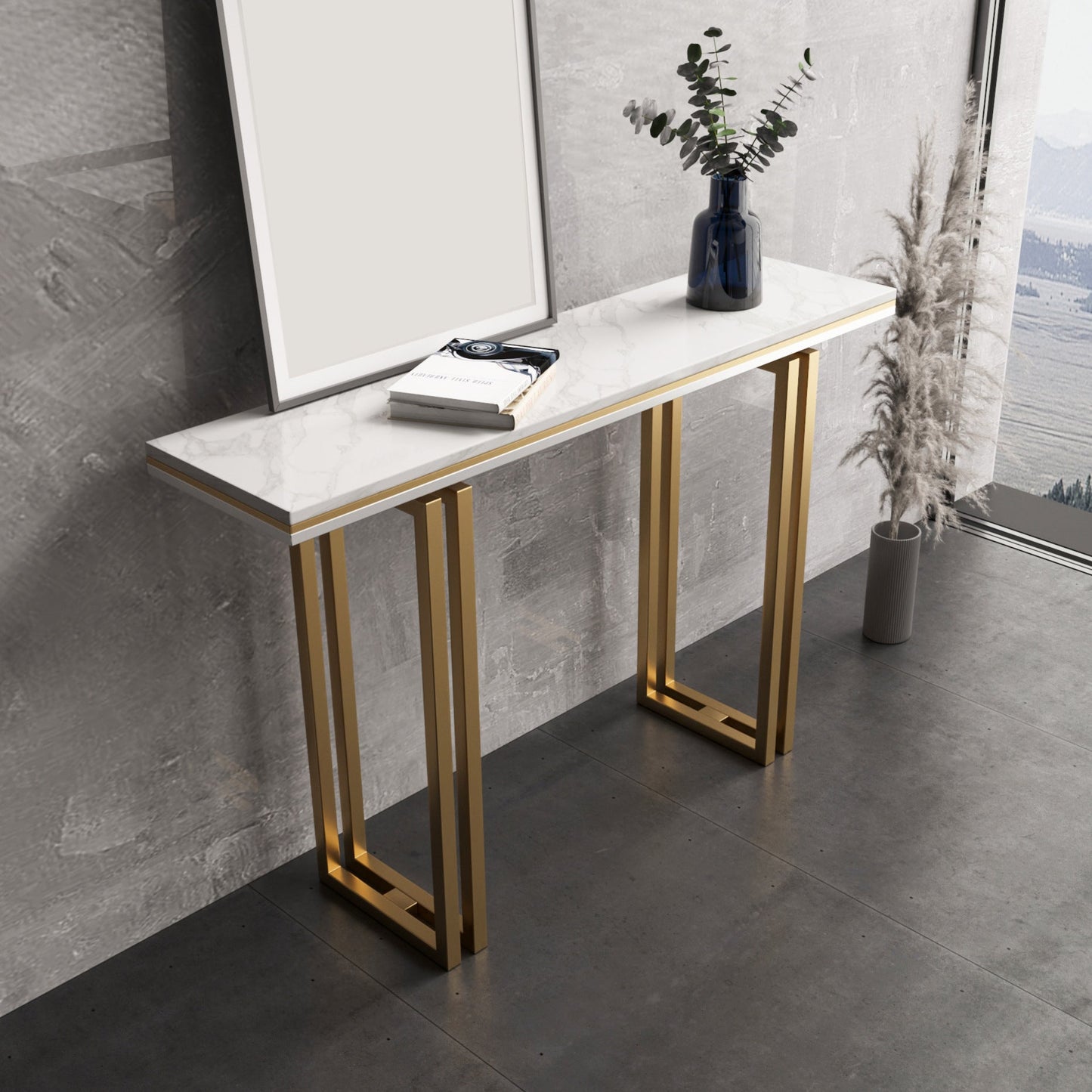 Sled Basic Console Table with Rectangle Top Sofa Console Table Marble White Clearhalo 'Console Tables' 'console_tables' 'Entry & Mudroom Furniture' 'furn' 'furn_console_tables' 'Furniture' 5284662