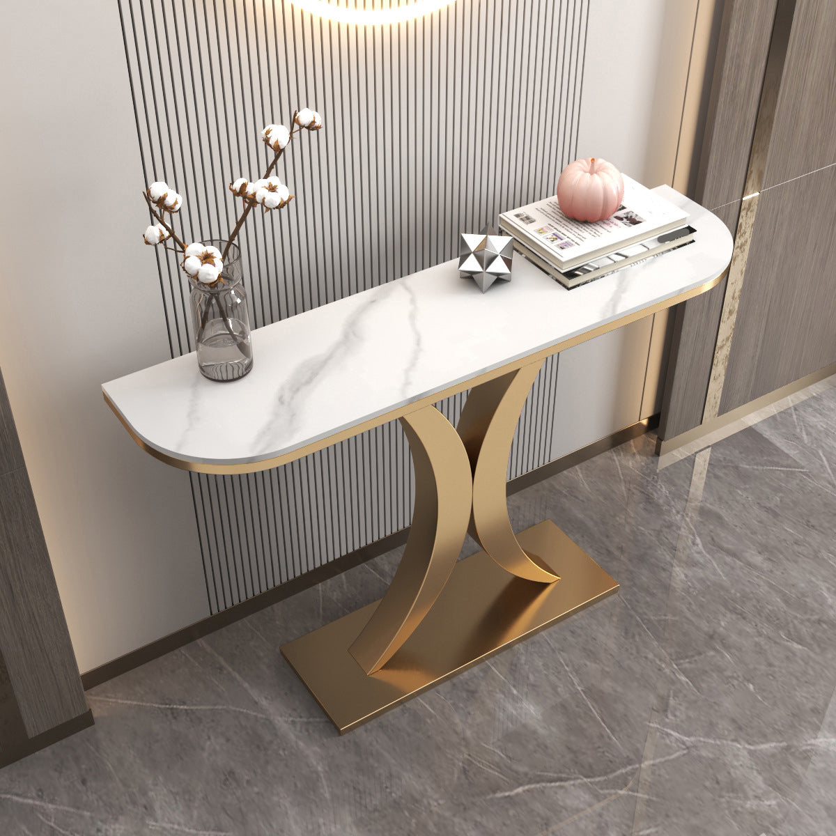 Tavolo da tavolo resistente alla macchia Tabella glam di pietra 11.81 "W x 31.49" H Half Moon Tavolo