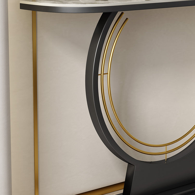 Half Moon Stone Console Table Ironcraft Frame Accent Table for Hall Clearhalo 'Console Tables' 'console_tables' 'Entry & Mudroom Furniture' 'furn' 'furn_console_tables' 'Furniture' 5284770