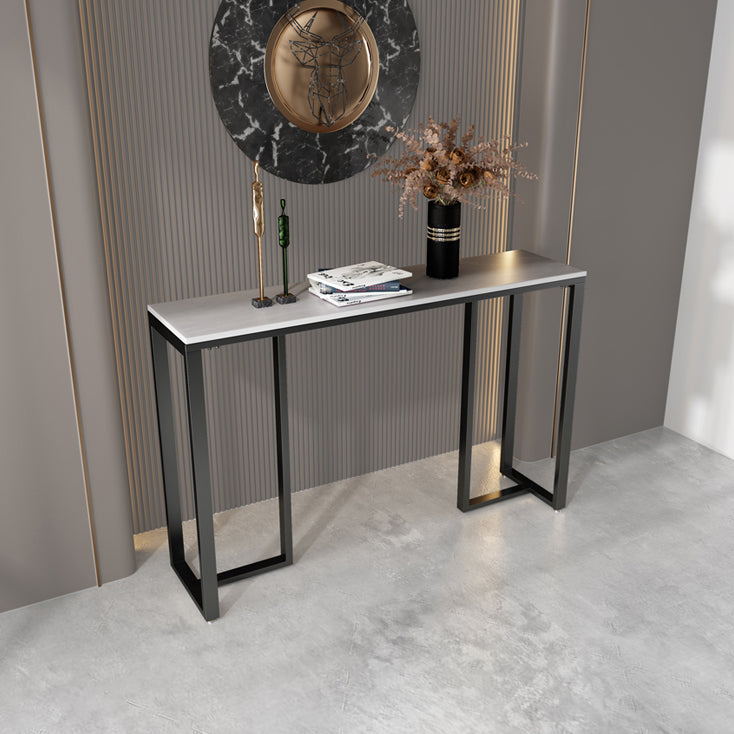 Modern Accent Table with Stone Top and Black Frame Base Console Gray Clearhalo 'Console Tables' 'console_tables' 'Entry & Mudroom Furniture' 'furn' 'furn_console_tables' 'Furniture' 5284798