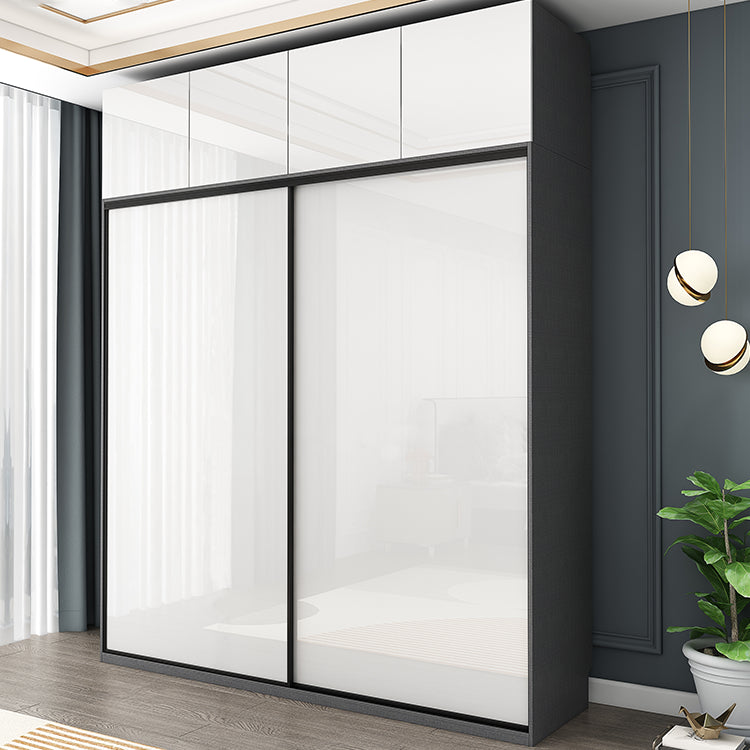 Contemporary White Storage Cabinet Mirrored Finish Cabinet with Sliding Door