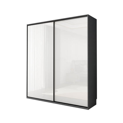 Contemporary White Storage Cabinet Mirrored Finish Cabinet with Sliding Door