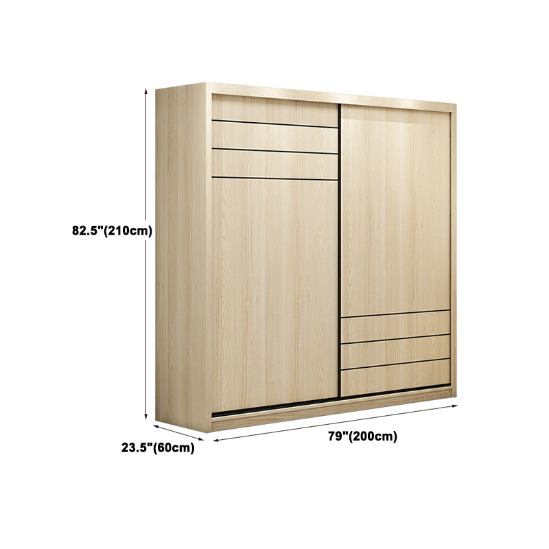 Natural Contemporary Style Wardrobe Armoire Engineered Wood Wardrobe Cabinet for Home