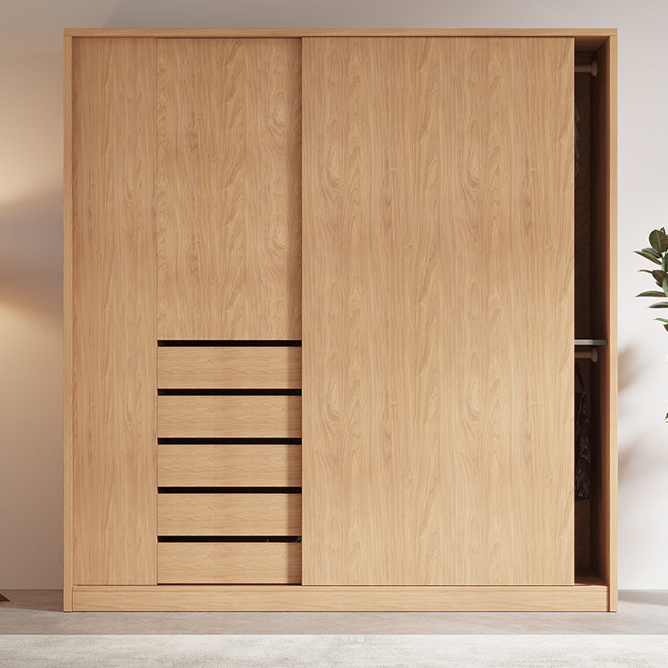 Natural Finish Modern Wardrobe Armoire Solid Wood and Engineered Wood Armoire
