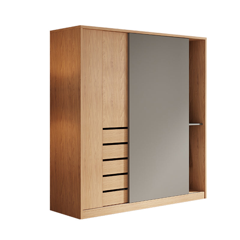 Natural Finish Modern Wardrobe Armoire Solid Wood and Engineered Wood Armoire