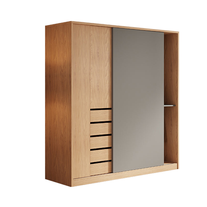 Natural Finish Modern Wardrobe Armoire Solid Wood and Engineered Wood Armoire