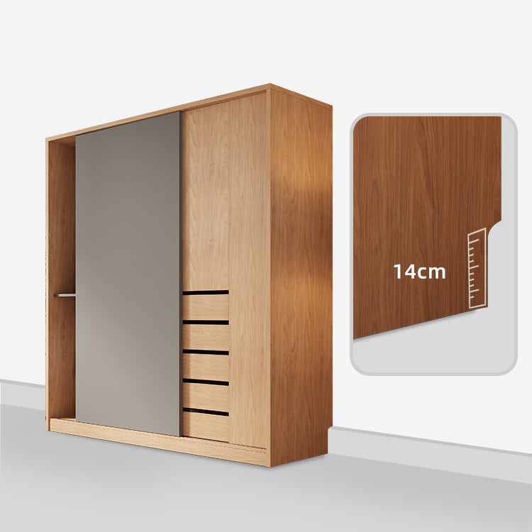 Natural Finish Modern Wardrobe Armoire Solid Wood and Engineered Wood Armoire