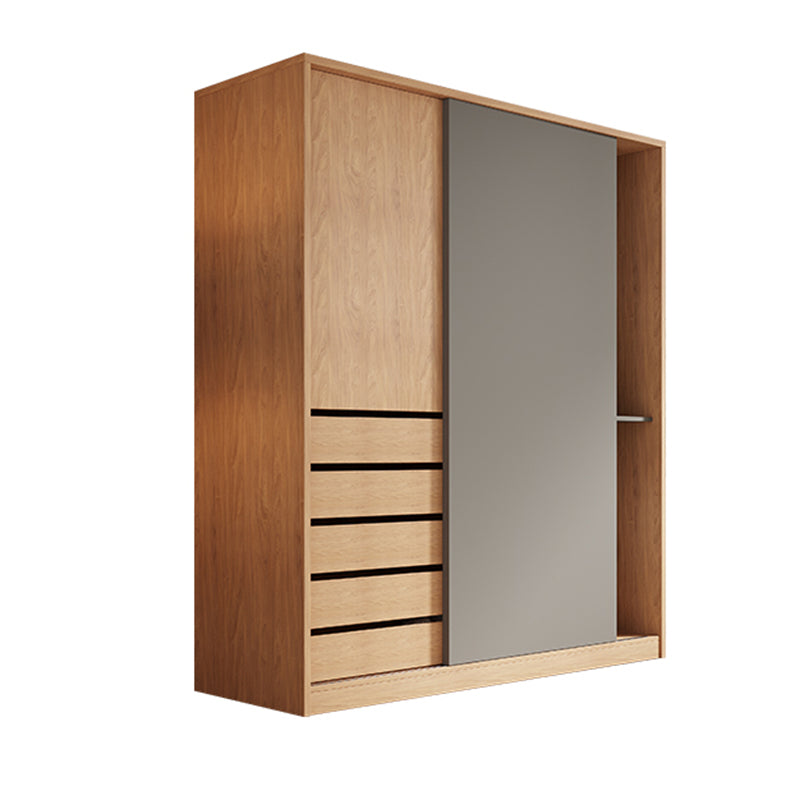 Natural Finish Modern Wardrobe Armoire Solid Wood and Engineered Wood Armoire