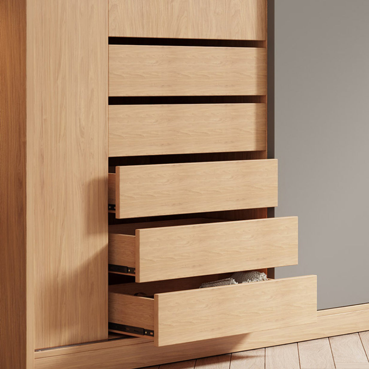 Natural Finish Modern Wardrobe Armoire Solid Wood and Engineered Wood Armoire