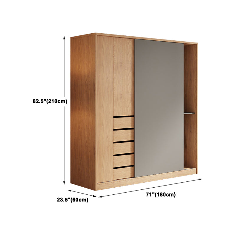 Natural Finish Modern Wardrobe Armoire Solid Wood and Engineered Wood Armoire