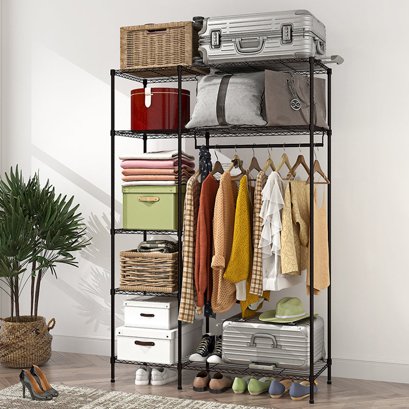 Black Contemporary Style Armoire Metal Steel Armoire for Bedroom Clearhalo 'Armoires & Wardrobes' 'armoires_wardrobes' 'Bedroom Furniture' 'furn' 'furn_armoires_wardrobes' 'Furniture' 5285585