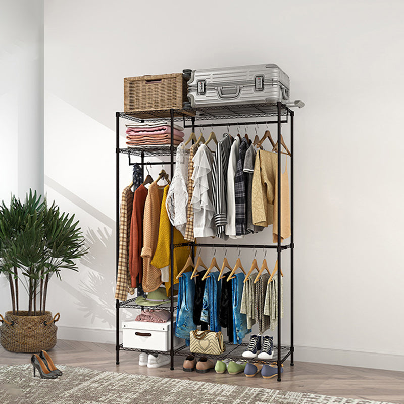 Black Contemporary Style Armoire Metal Steel Armoire for Bedroom 47"L x 18"W x 71"H Clearhalo 'Armoires & Wardrobes' 'armoires_wardrobes' 'Bedroom Furniture' 'furn' 'furn_armoires_wardrobes' 'Furniture' 5285587