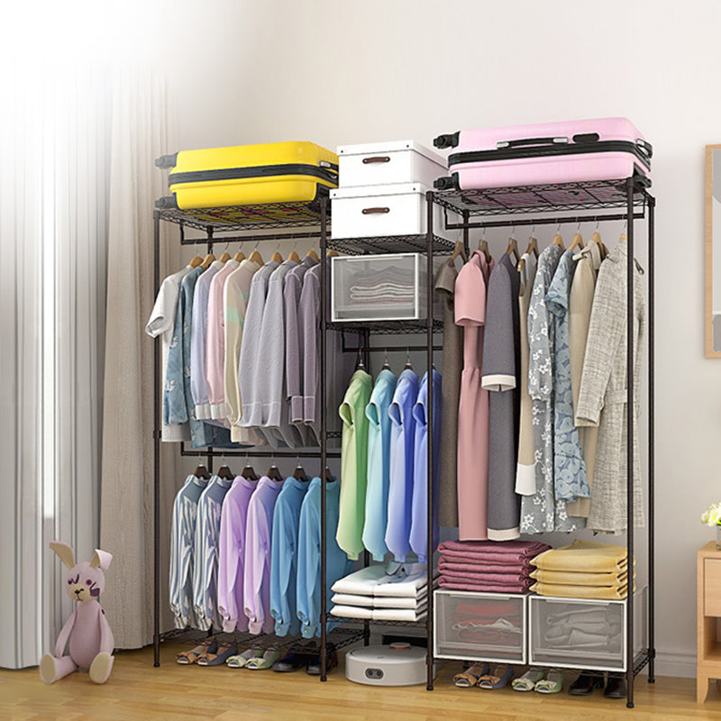 Black Contemporary Style Armoire Metal Steel Armoire for Bedroom 74"L x 18"W x 71"H Clearhalo 'Armoires & Wardrobes' 'armoires_wardrobes' 'Bedroom Furniture' 'furn' 'furn_armoires_wardrobes' 'Furniture' 5285590