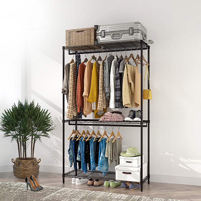 Black Contemporary Style Armoire Metal Steel Armoire for Bedroom 47"L x 18"W x 79"H Clearhalo 'Armoires & Wardrobes' 'armoires_wardrobes' 'Bedroom Furniture' 'furn' 'furn_armoires_wardrobes' 'Furniture' 5285593