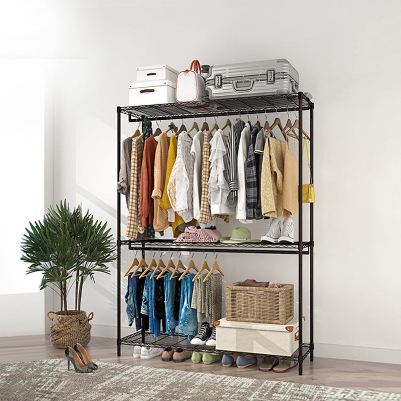 Black Contemporary Style Armoire Metal Steel Armoire for Bedroom 59"L x 18"W x 79"H Clearhalo 'Armoires & Wardrobes' 'armoires_wardrobes' 'Bedroom Furniture' 'furn' 'furn_armoires_wardrobes' 'Furniture' 5285595