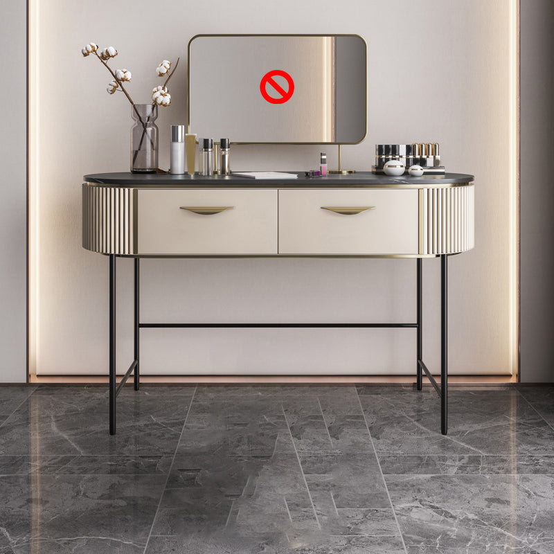 Contemporary Vanity Set, 2 Storage Drawers With Mirror & Padded Stool Makeup Vanity 47"L x 18"W x 31.5"H Clearhalo 'Bedroom Furniture' 'furn' 'furn_makeup_vanities' 'Furniture' 'Makeup Vanities' 'makeup_vanities' 5287676