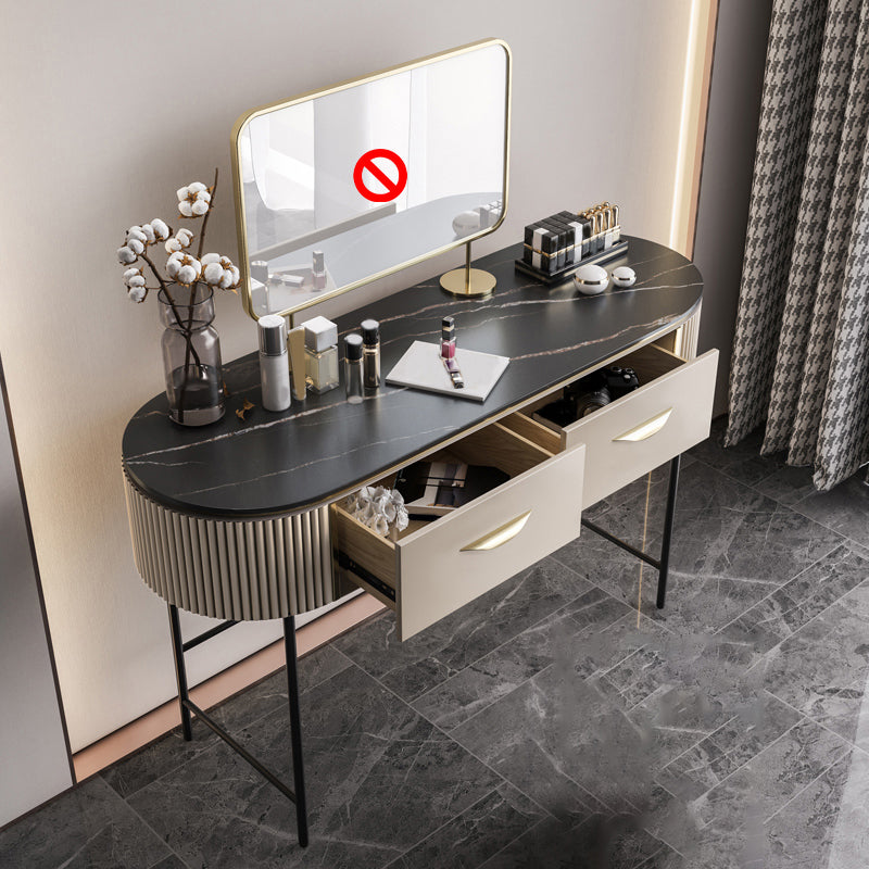 Contemporary Vanity Set, 2 Storage Drawers With Mirror & Padded Stool Makeup Vanity 39"L x 18"W x 31"H Clearhalo 'Bedroom Furniture' 'furn' 'furn_makeup_vanities' 'Furniture' 'Makeup Vanities' 'makeup_vanities' 5287678