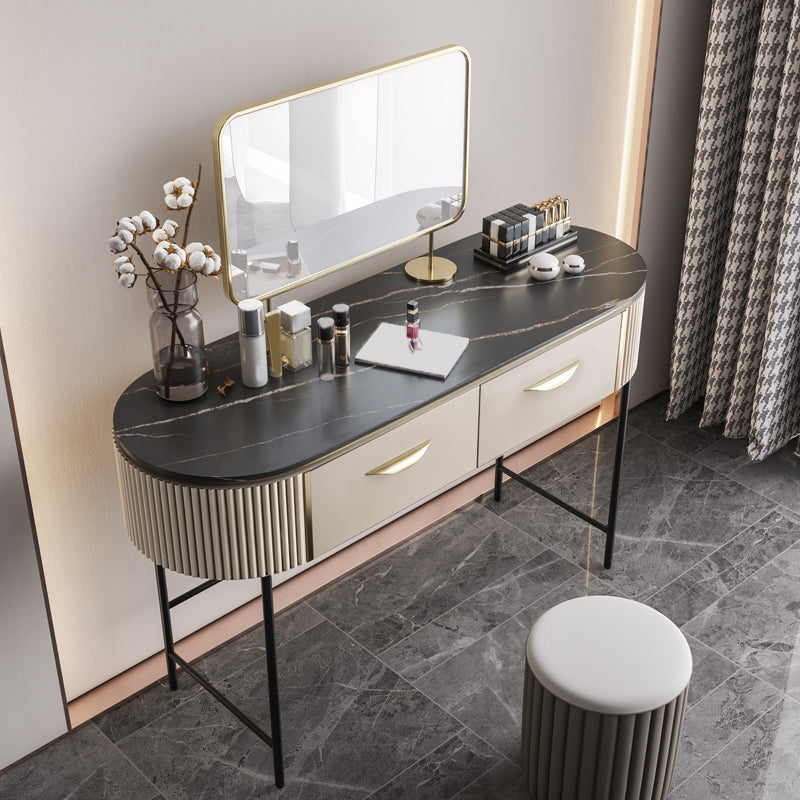 Contemporary Vanity Set, 2 Storage Drawers With Mirror & Padded Stool Clearhalo 'Bedroom Furniture' 'furn' 'furn_makeup_vanities' 'Furniture' 'Makeup Vanities' 'makeup_vanities' 5287679