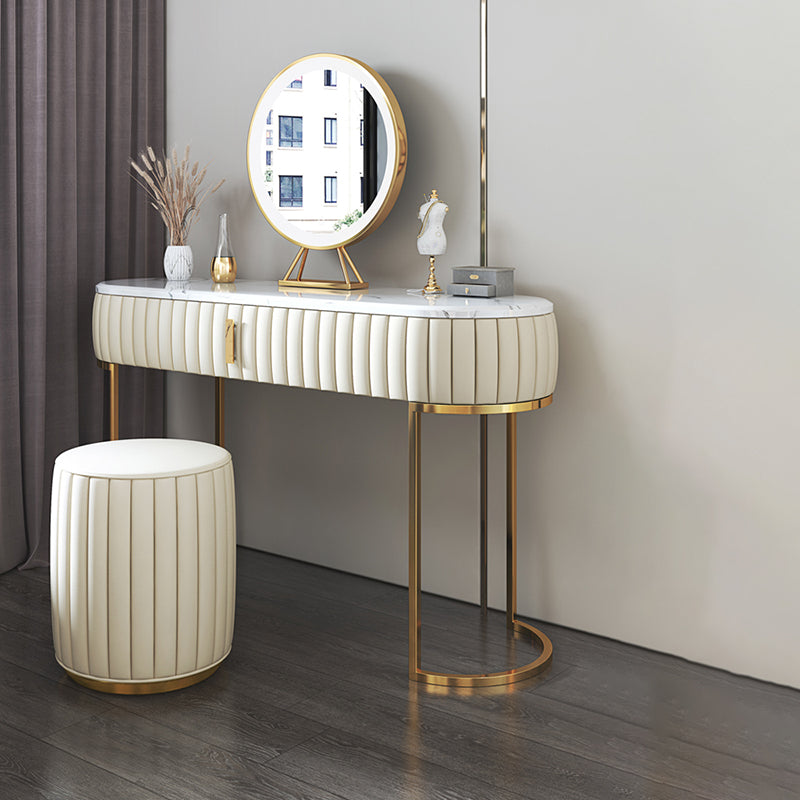 Set di sgabelli da trucco in pietra e in pelle in pelle, alto 30,3 "