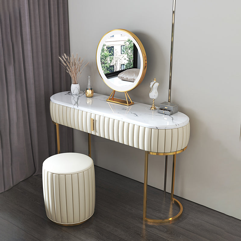 Set di sgabelli da trucco in pietra e in pelle in pelle, alto 30,3 "