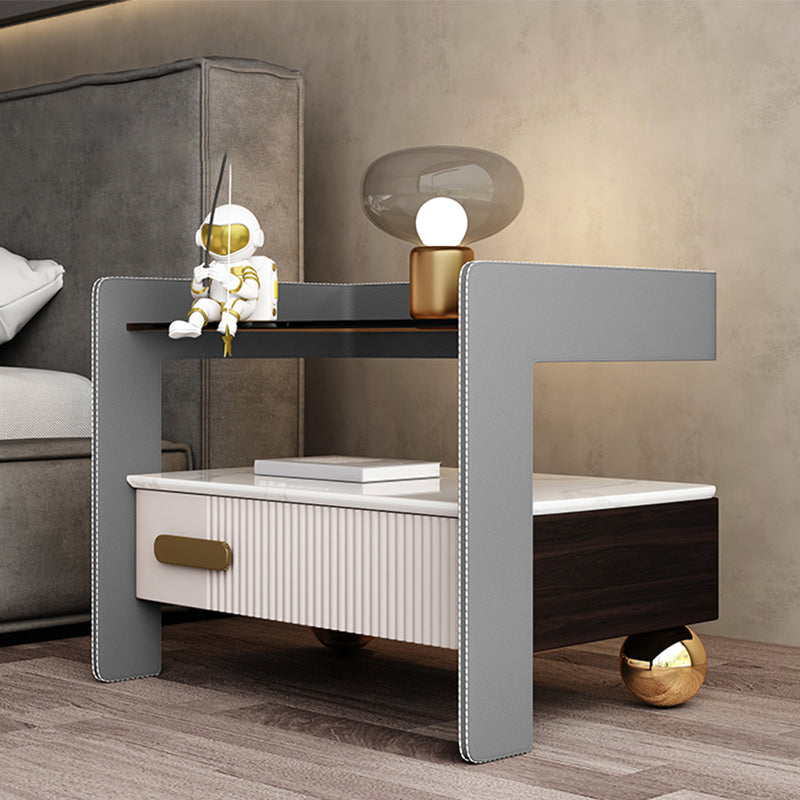 18.9 "/20.5"背の高いガラス/ストーントップナイトスタンド、モダン1/2-引き出しナイトスタンド