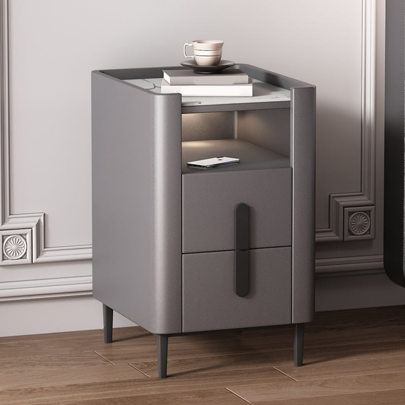 2 - comodino con shelf 21,65 "in pietra in pietra/pelle