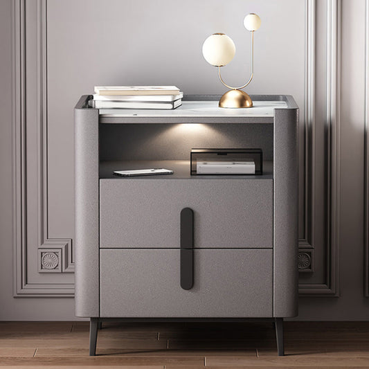 2 - Schublade Nachttisch mit Regal 21,65 "hoher Stein/Leder -Nachttisch