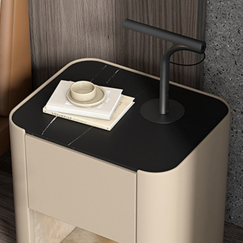 Contemporary Stone Top 1-Drawer, 1 Shelf Nightstand 21.65" Tall Nightstand Clearhalo 'Bedroom Furniture' 'furn' 'furn_night_stand' 'Furniture' 'night_stand' 'Nightstands' 5287955