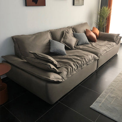 ステイン耐性フェイクレザーリビングルーム枕トップアームダークグレーソファ