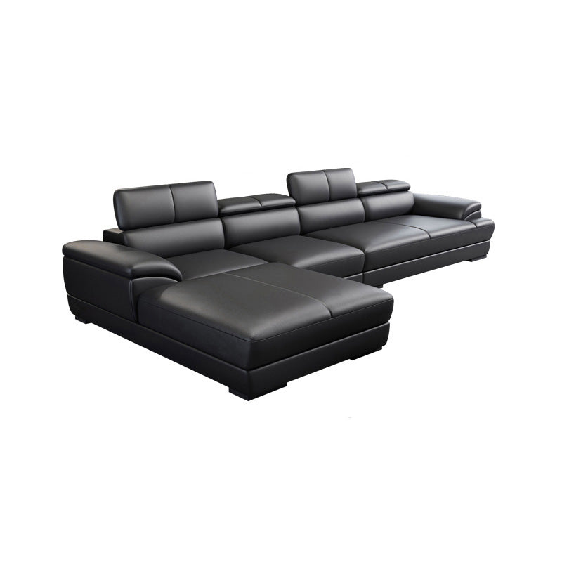 Genuine Leather Pillow Top Arm Sectional Sofa 27.55"High Cushion Back Sofa,Black 140.5"L x 71"W x 28"H Nappa Clearhalo 'furn' 'furn_sectionals' 'Furniture' 'Living Room Furniture' 'Sectionals' 5288431